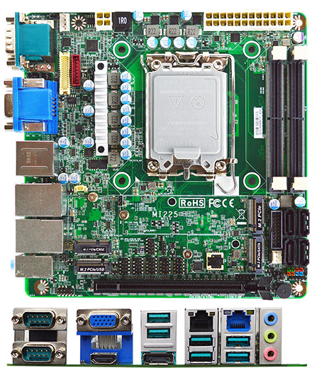 Jetway MI225-Q6700 Mini-ITX (Intel 12./13th Gen. LGA1700, 2x LAN, 2x COM, 4x M.2)
